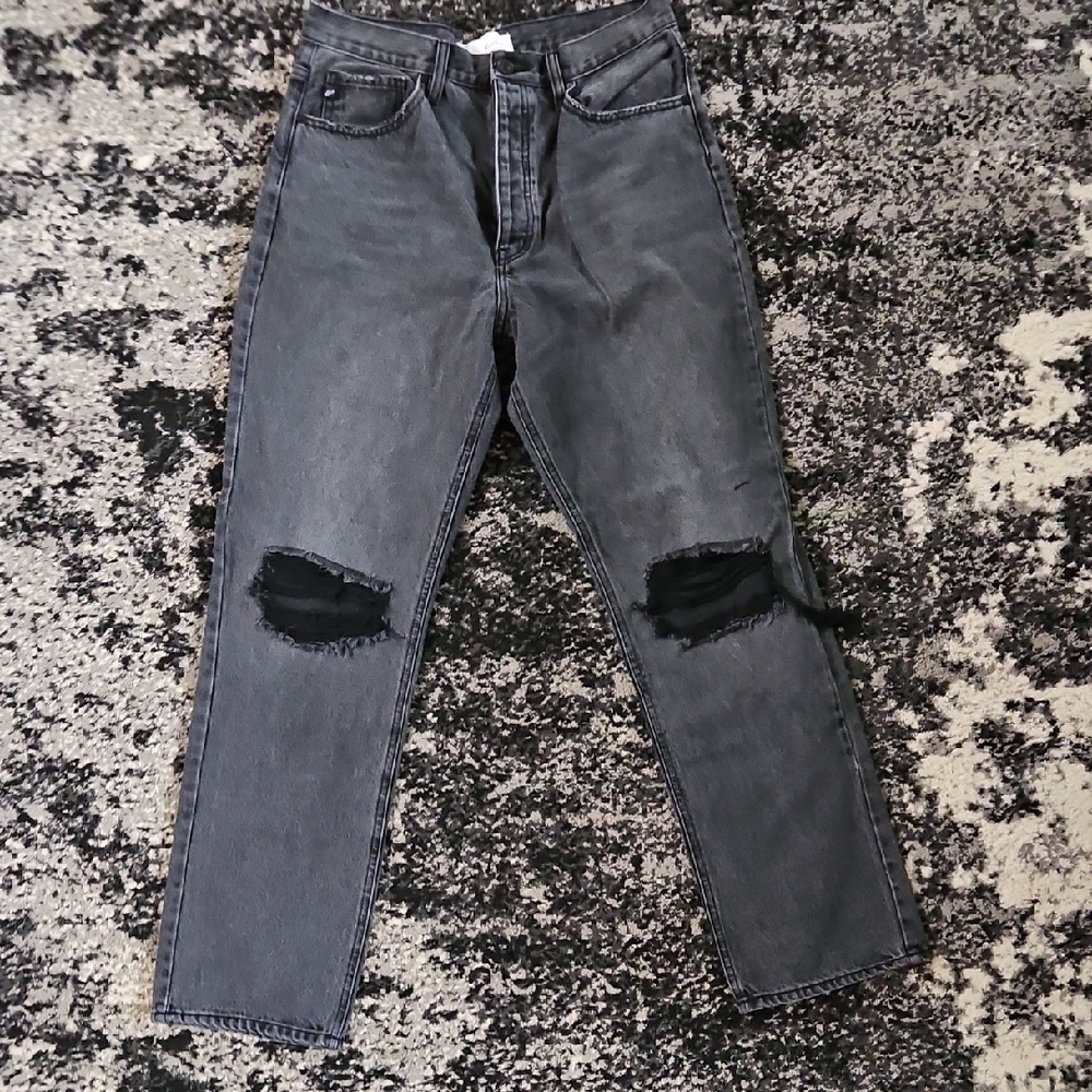 KanCan Women's Distressed Black and Gray Straight Leg Jeans